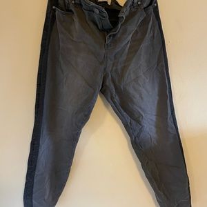 Black/grey tuxedo stripe distressed jean